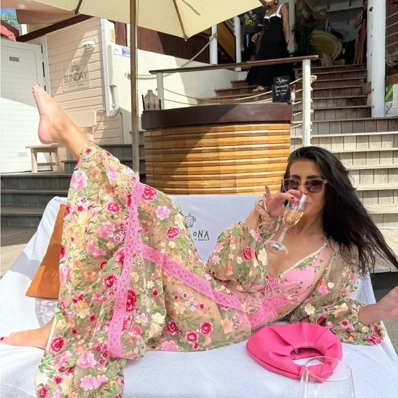 πΈ STUNNING For Love And Lemons π Pink Sheer Floral Maxi (worn less than 2 hours) - Picture 9 of 11